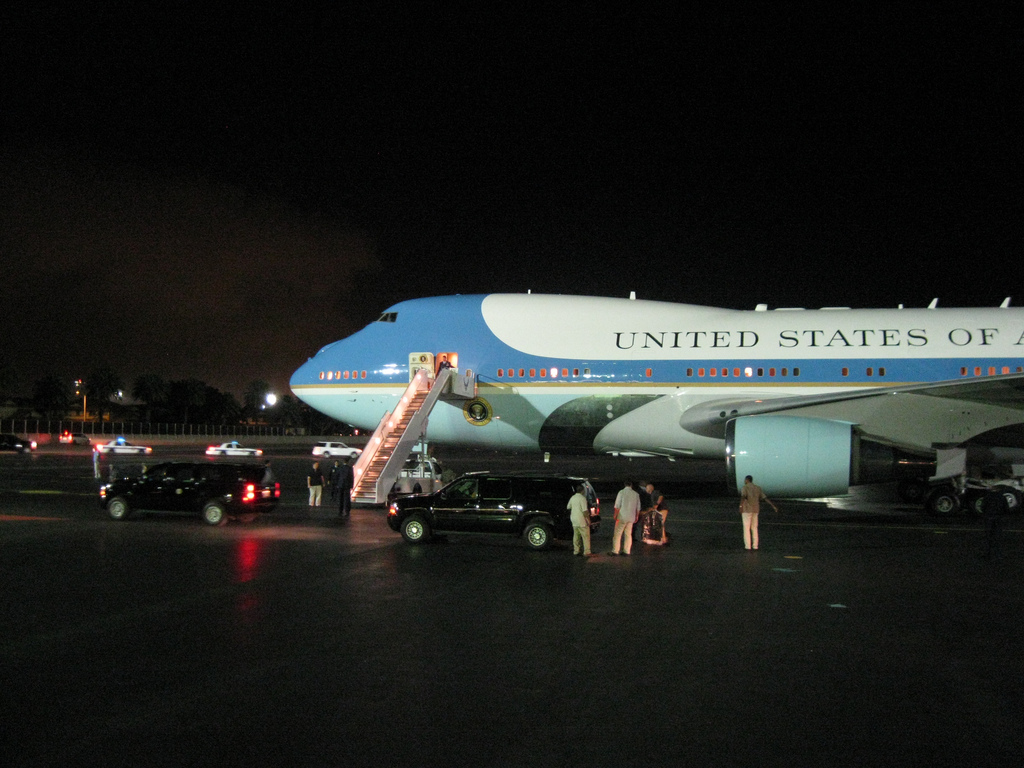 Air Force One at night.